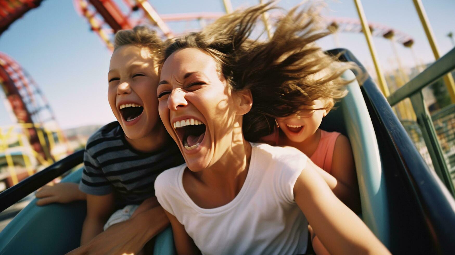 Thrilling Roller Coaster Ride at an Amusement Park photo