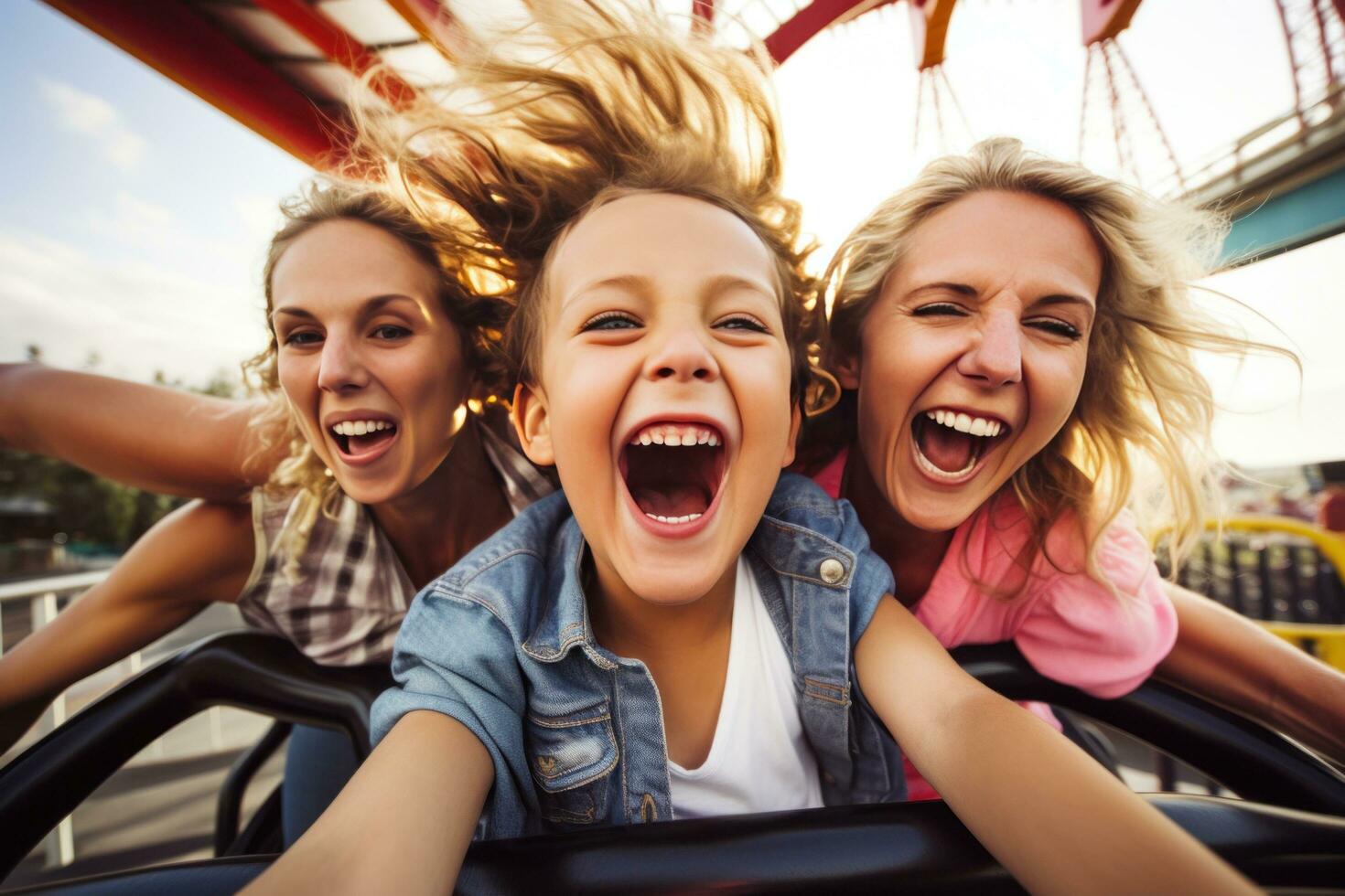 Thrilling Roller Coaster Ride at an Amusement Park photo