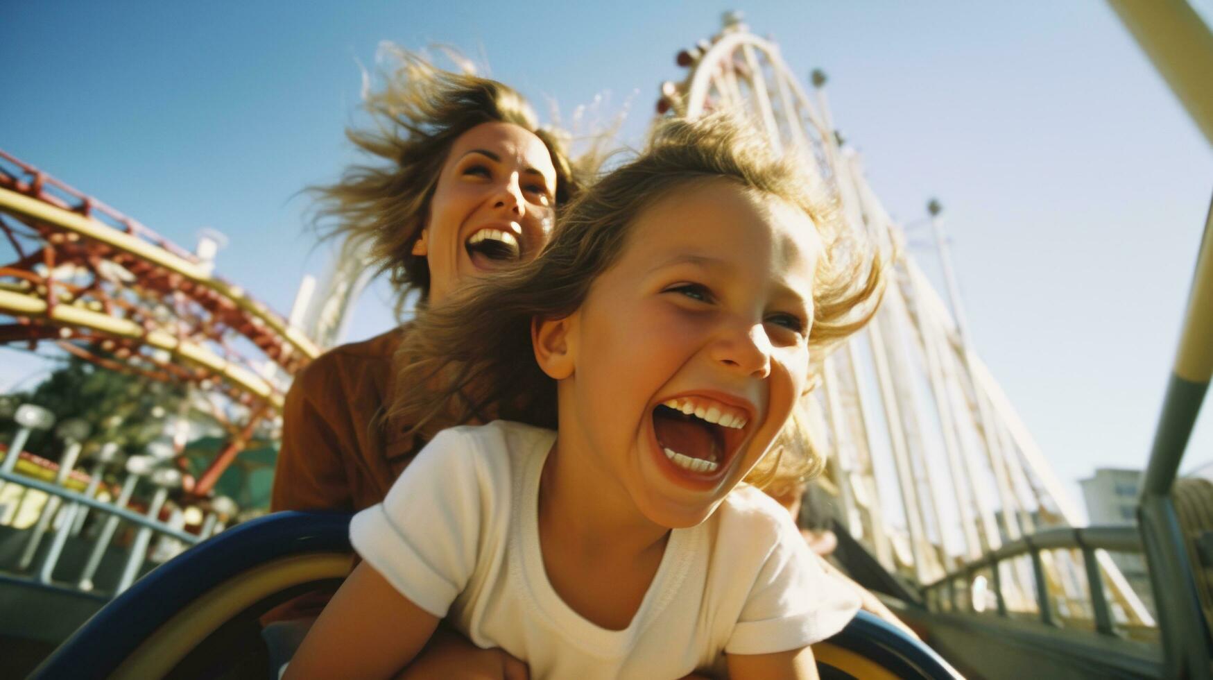 Thrilling Roller Coaster Ride at an Amusement Park photo