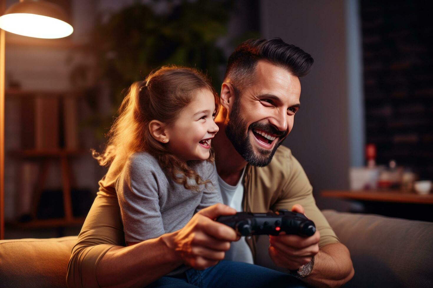 Father and Daughter Bond over Video Games Picture photo