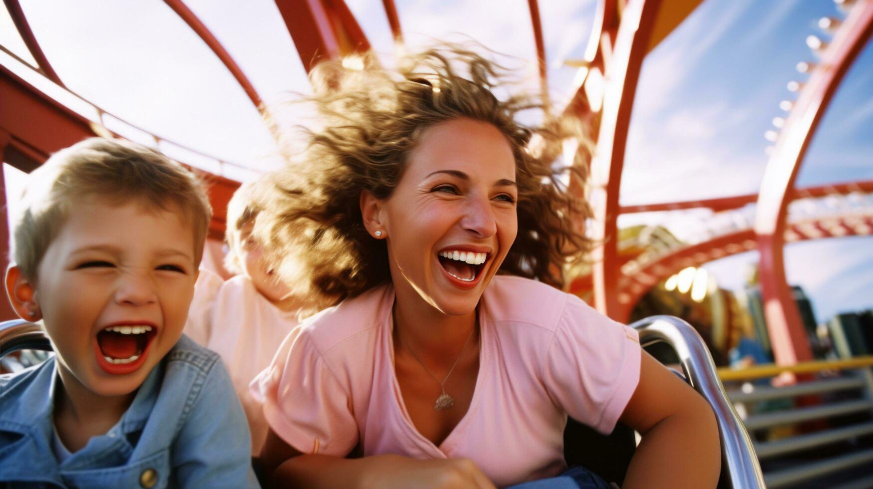 Thrilling Roller Coaster Ride at an Amusement Park photo