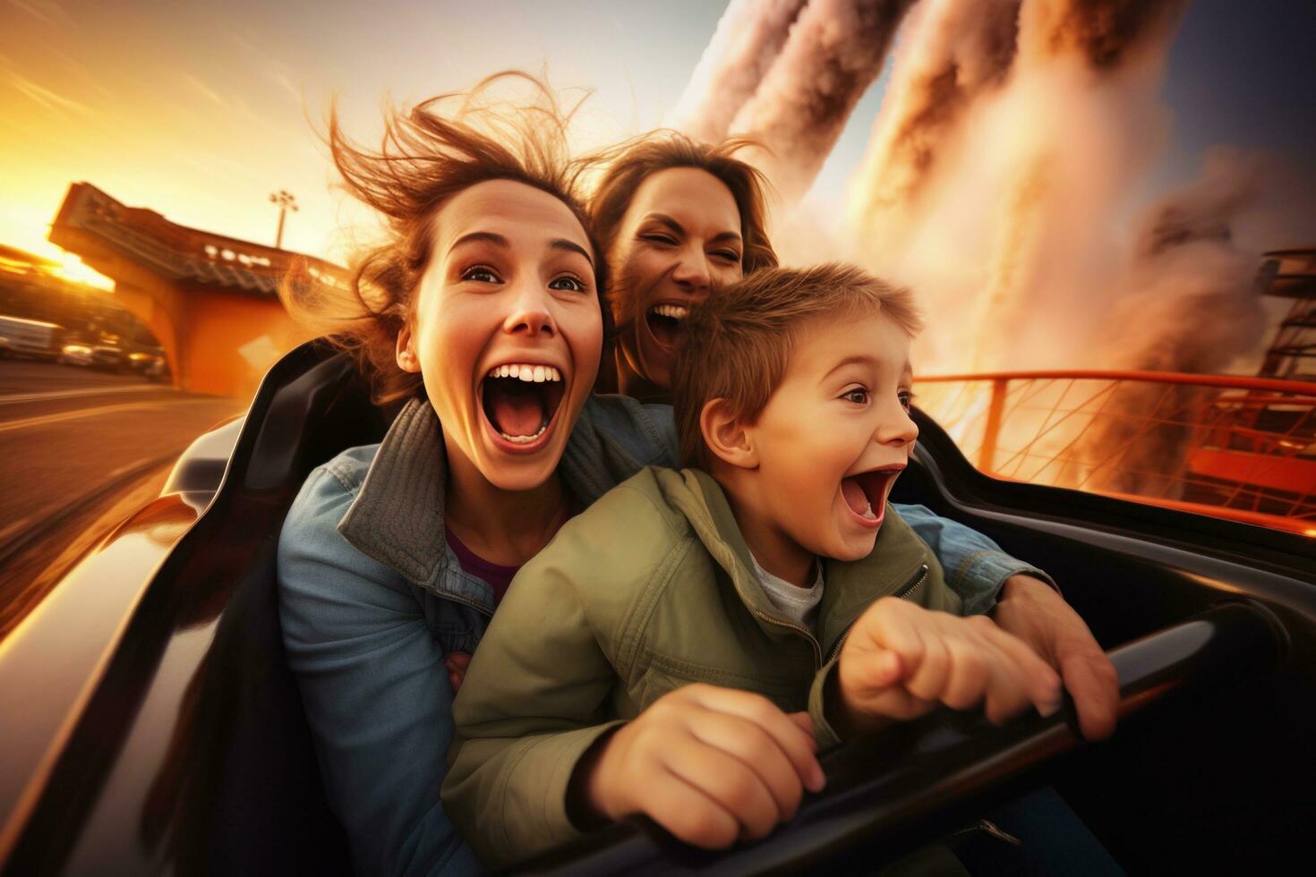 Thrilling Roller Coaster Ride at an Amusement Park photo