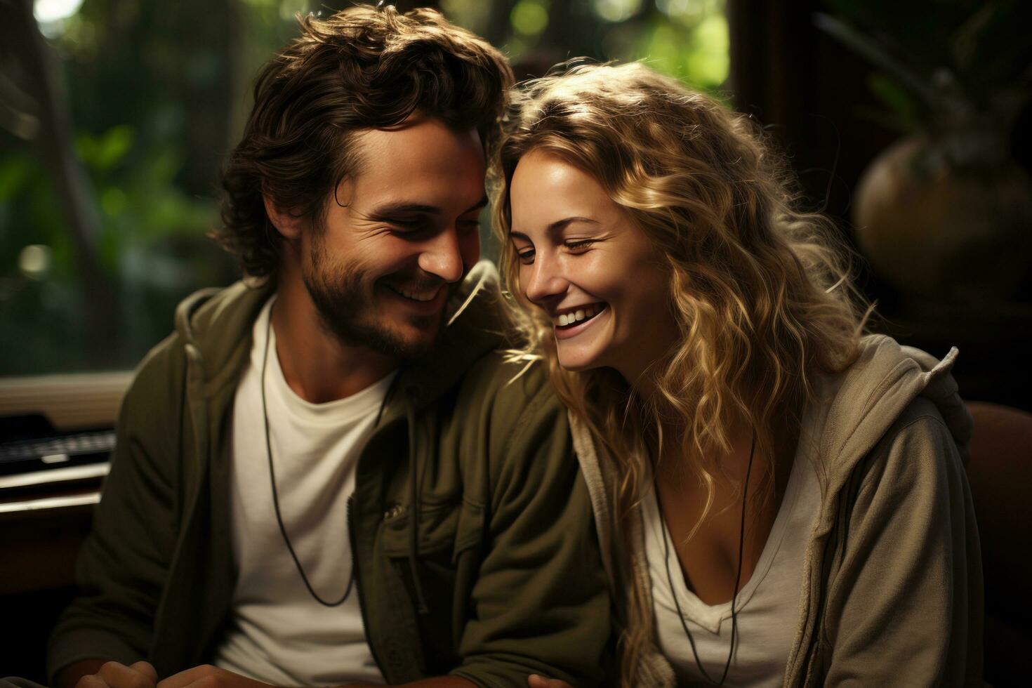 A Delightful Scene of a Couple Surfing the Web Together on a laptop photo