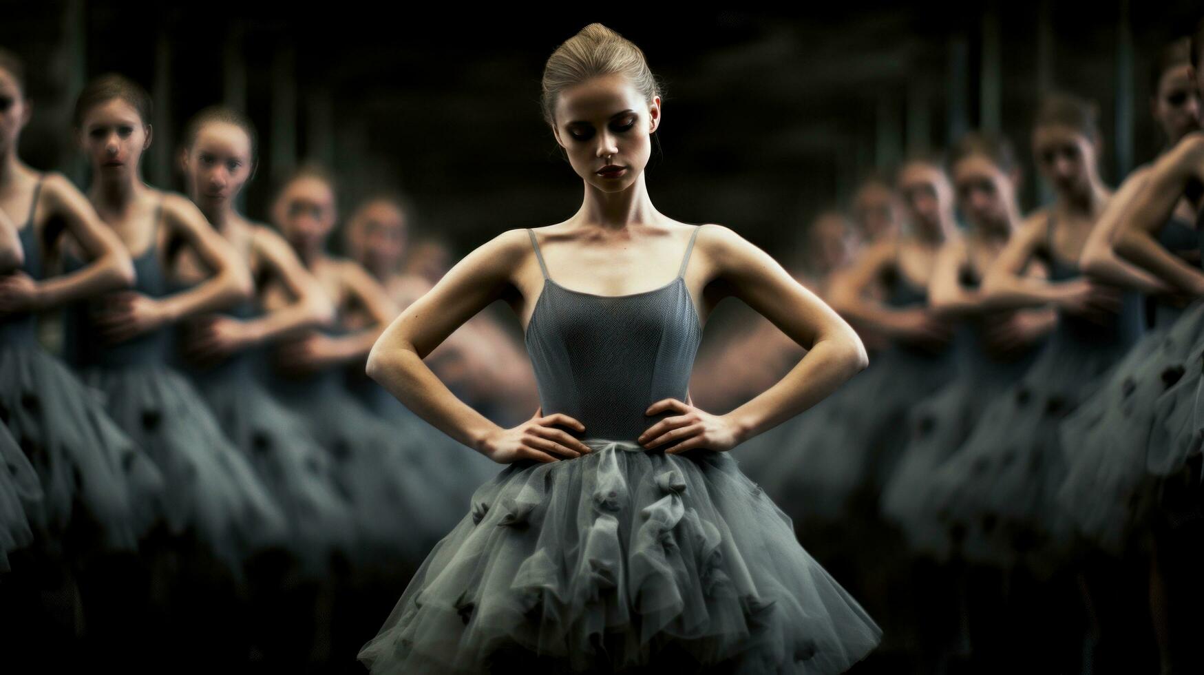 Dancer, ballerina among the dance troupe photo