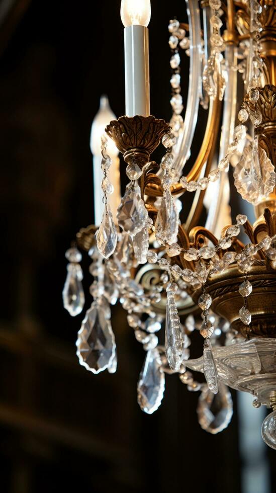 The intricate details of the crystal chandelier photo