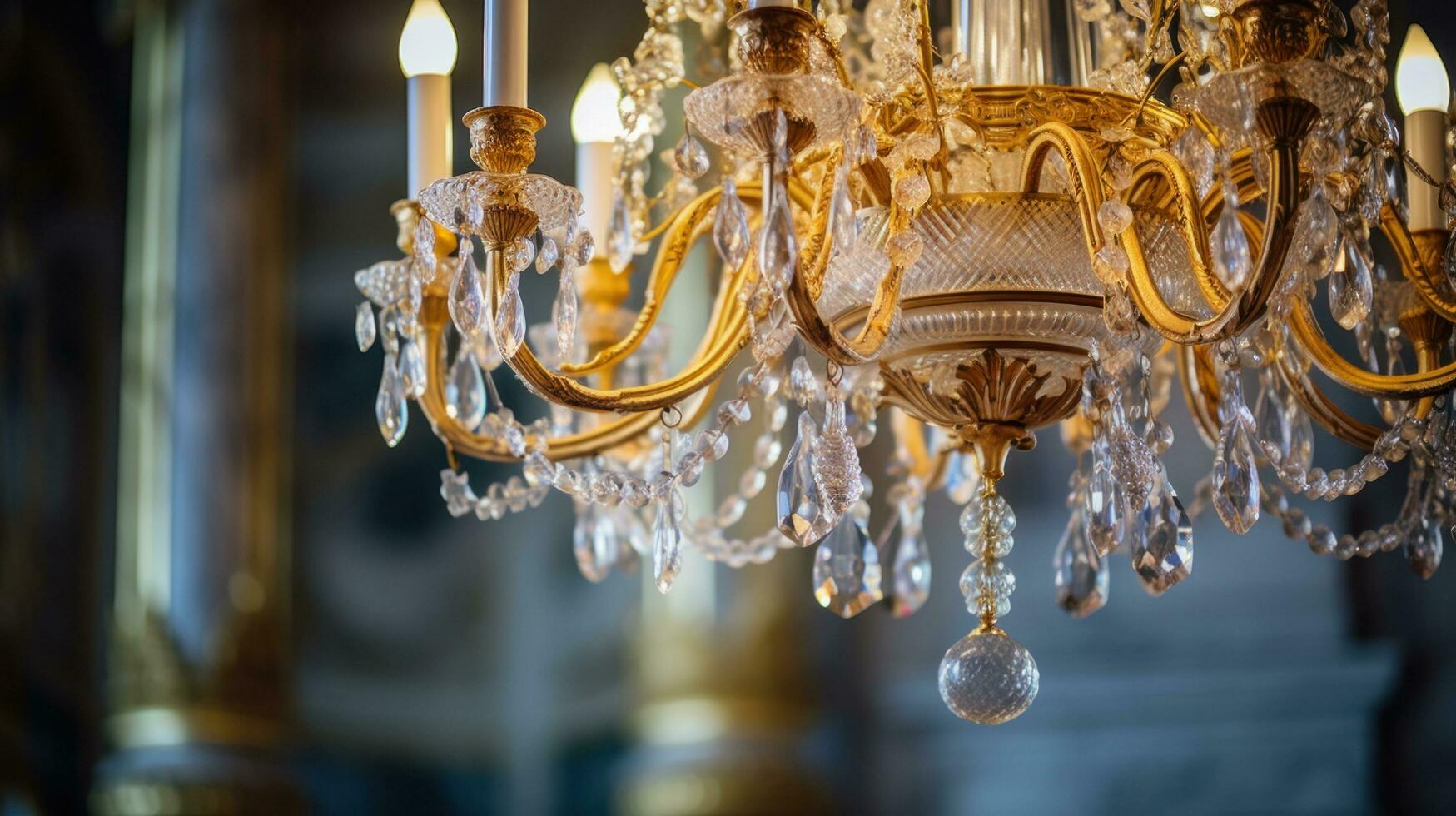 The intricate details of the crystal chandelier photo