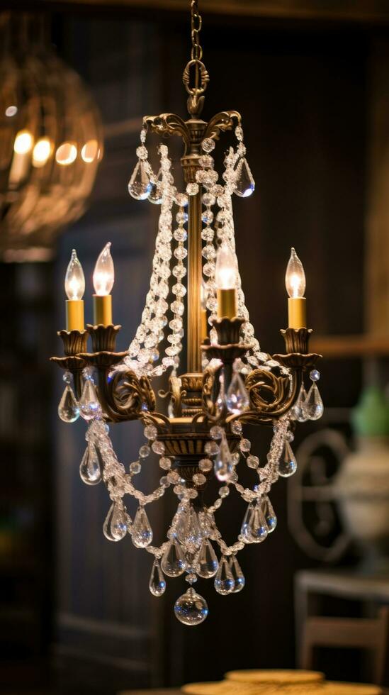 The chandelier hangs gracefully from the ceiling, adding a touch of elegance to any room photo
