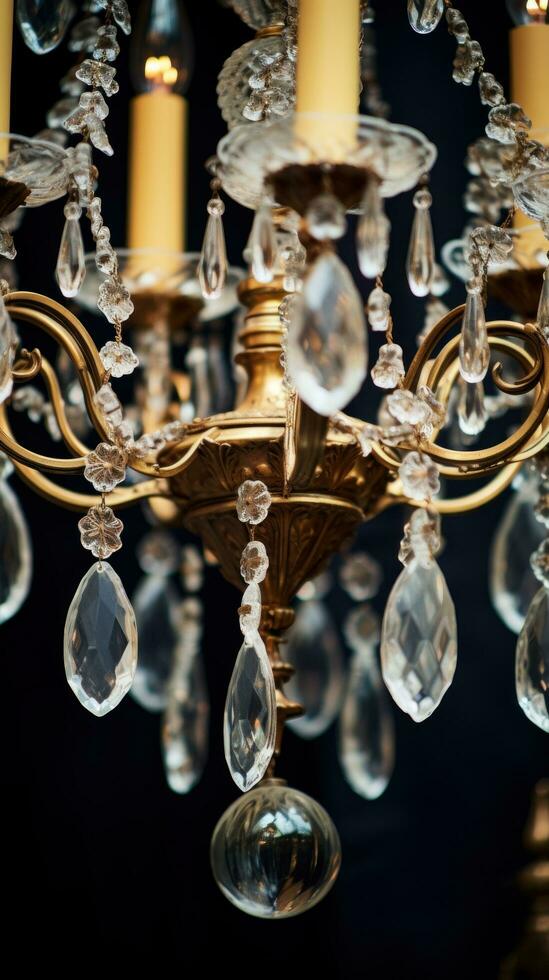 The intricate details of the crystal chandelier photo