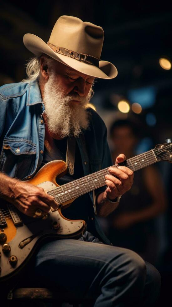 musician plays guitar on the street among a crowd of people photo