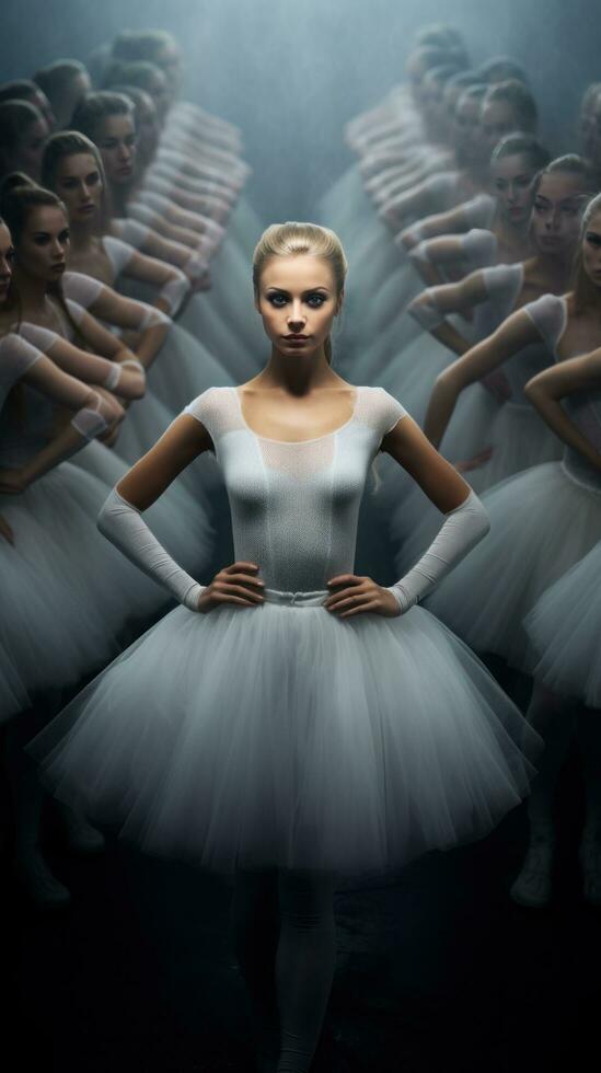 Dancer, ballerina among the dance troupe photo