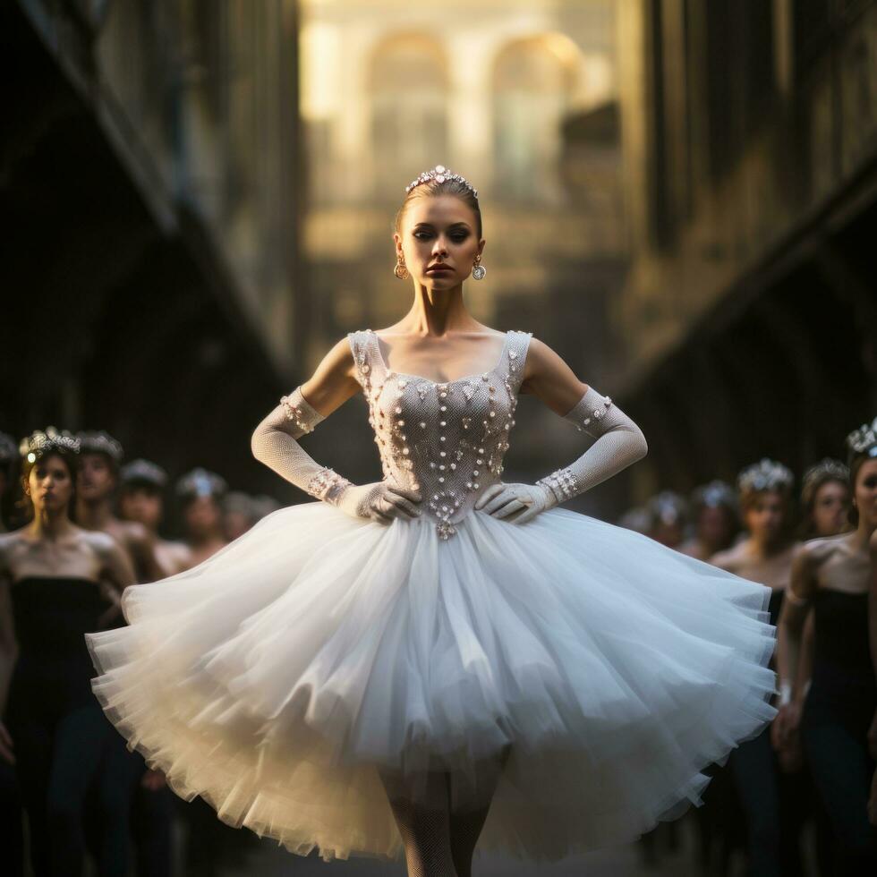 Dancer, ballerina among the dance troupe photo