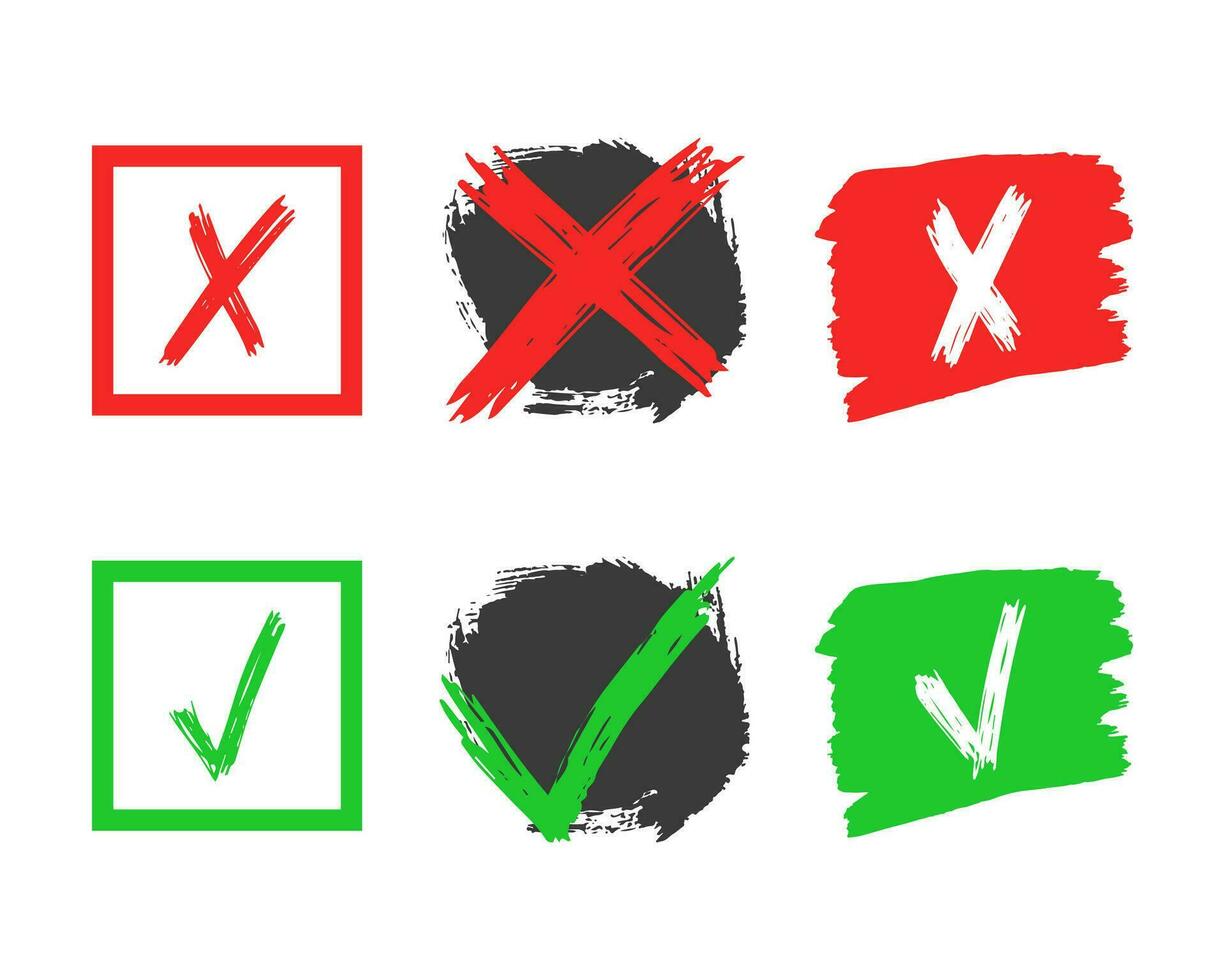 Hand drawn check and cross sign elements vector