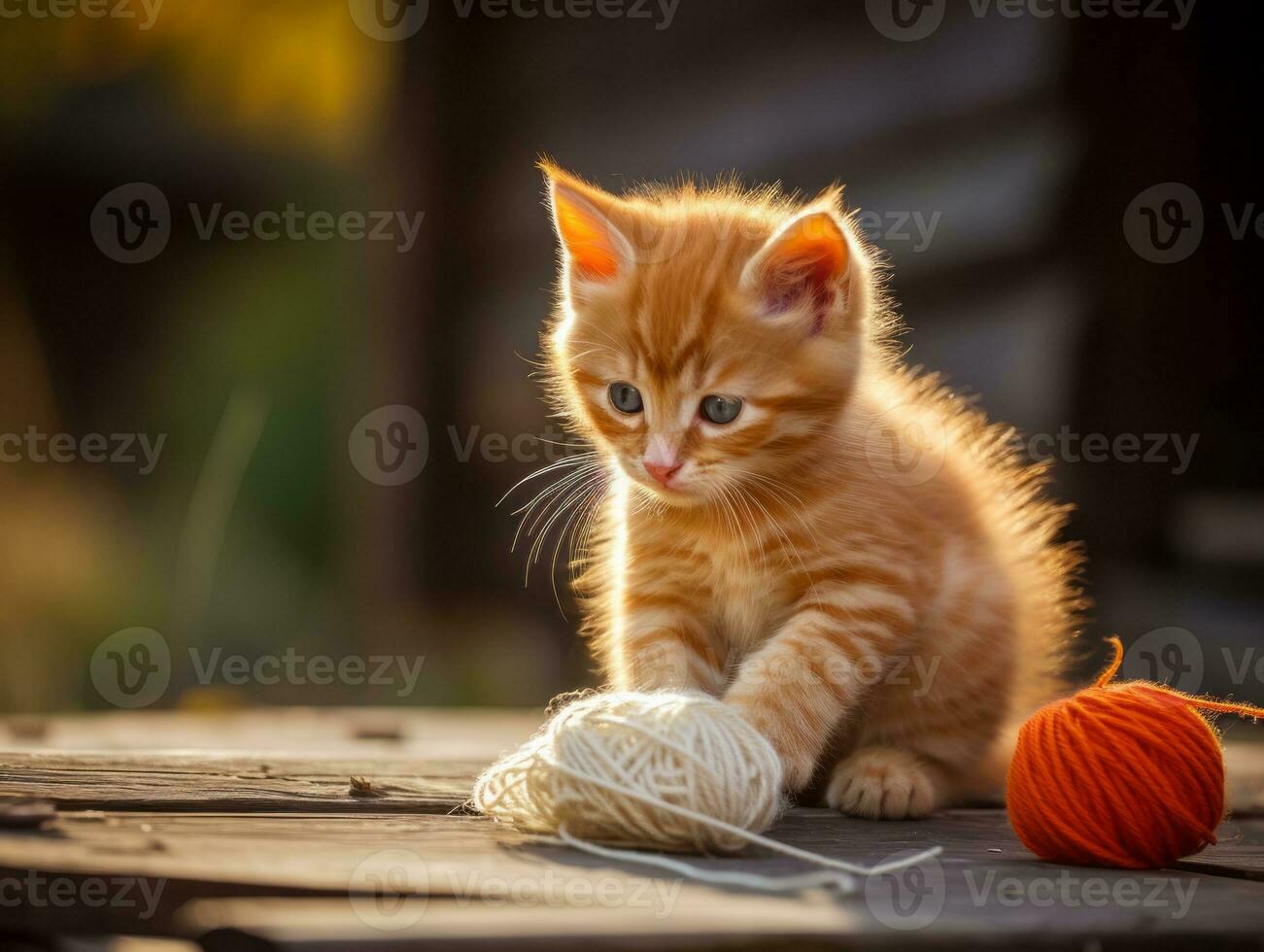 mischievous kitten playfully swatting at a dangling toy AI Generative photo