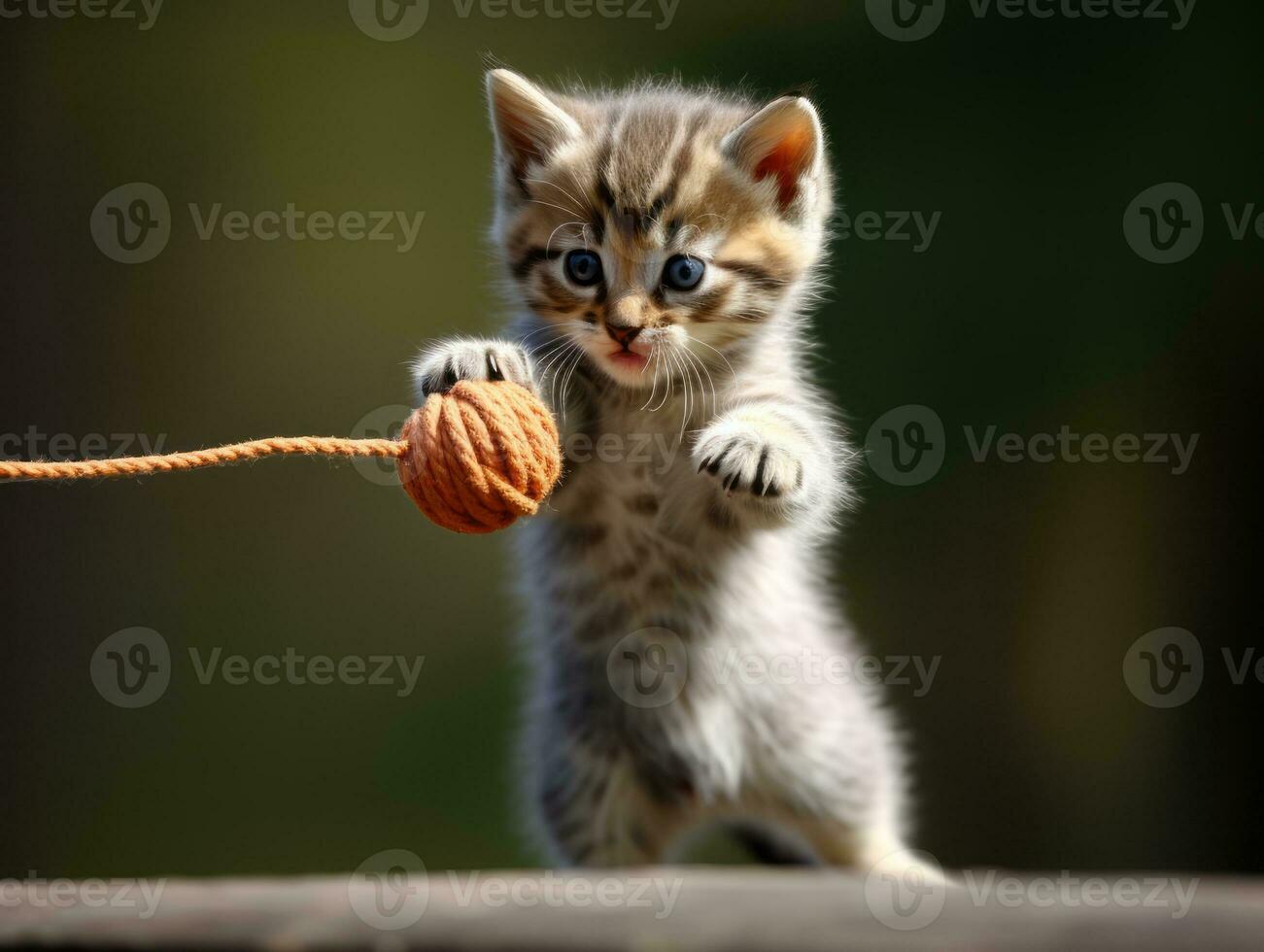 mischievous kitten playfully swatting at a dangling toy AI Generative photo