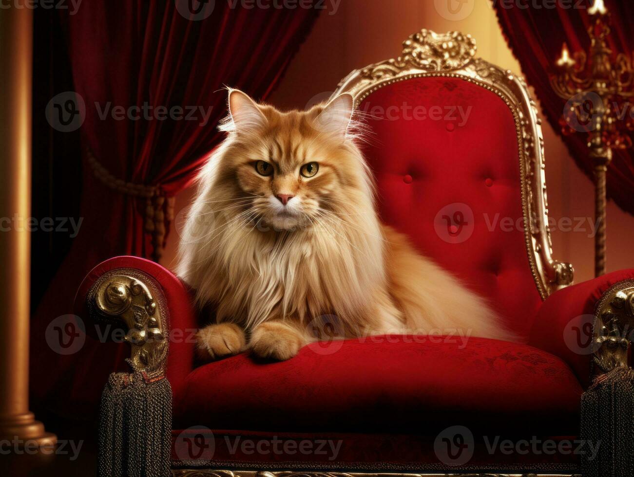 regal cat posed on a luxurious chair AI Generative photo