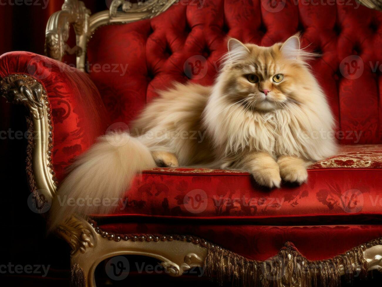 regal cat posed on a luxurious chair AI Generative photo