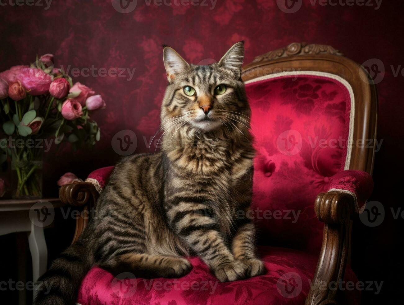 regal cat posed on a luxurious chair AI Generative photo