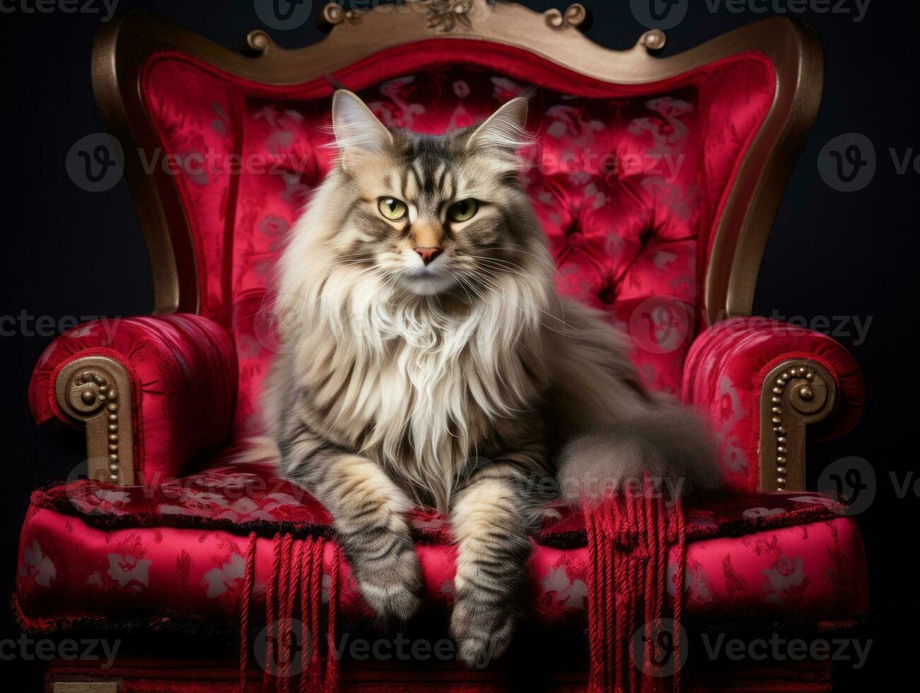 regal cat posed on a luxurious chair AI Generative photo