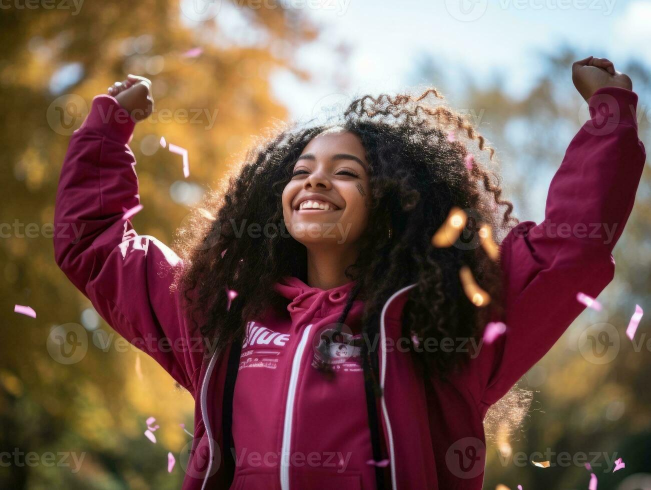 Happy woman celebrating a beautiful life AI Generative photo