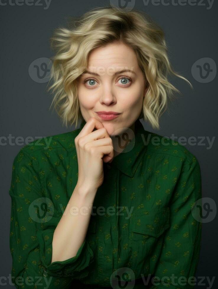 Happy woman celebrating on a solid background AI Generative photo