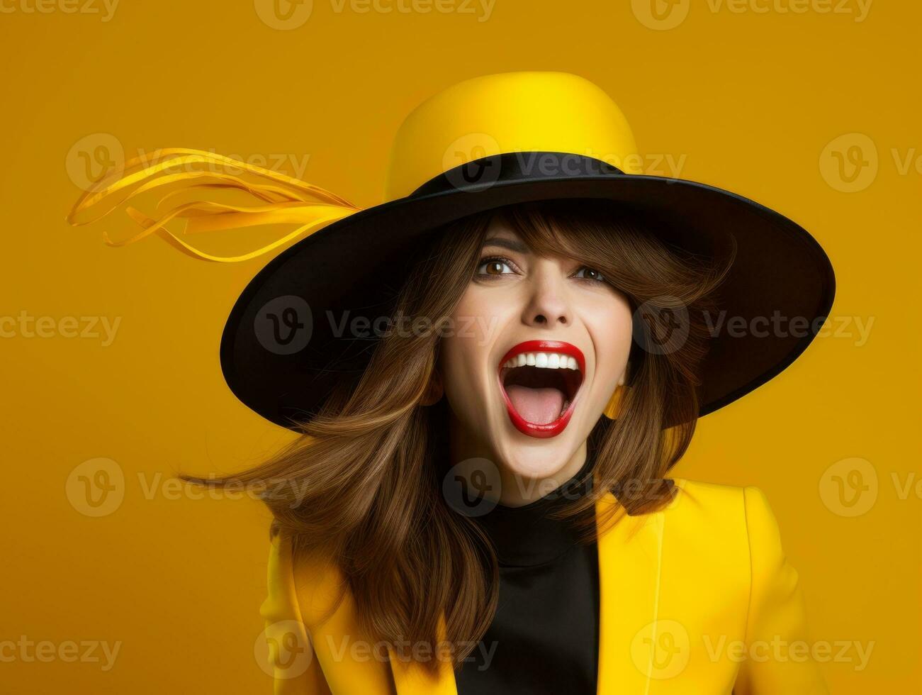 Happy woman celebrating on a solid background AI Generative photo