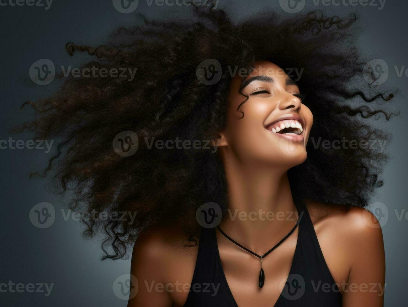 Happy woman celebrating on a solid background AI Generative photo
