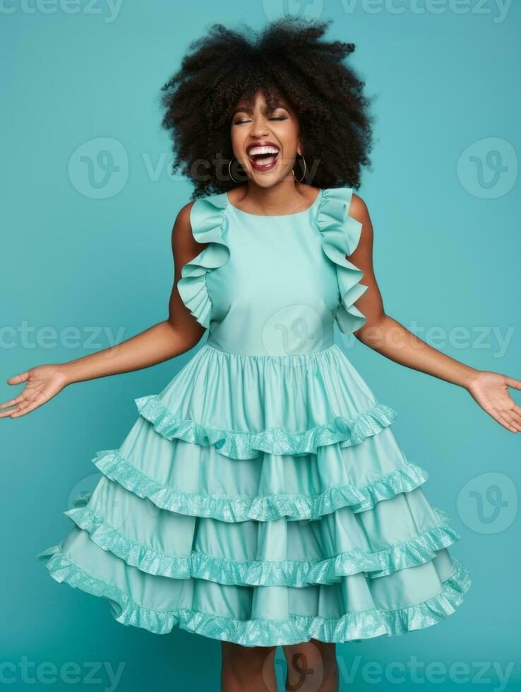 Happy woman celebrating on a solid background AI Generative photo