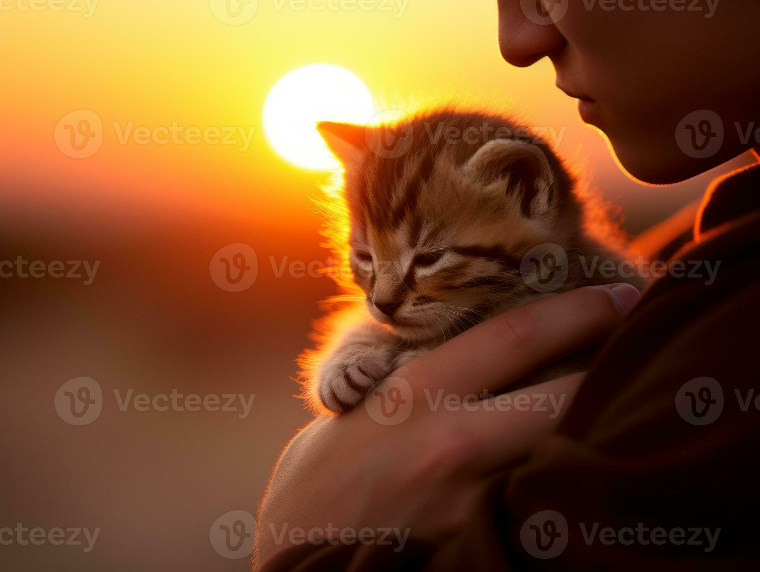 Cat being cradled by a loving owner AI Generative 32691445 Stock Photo