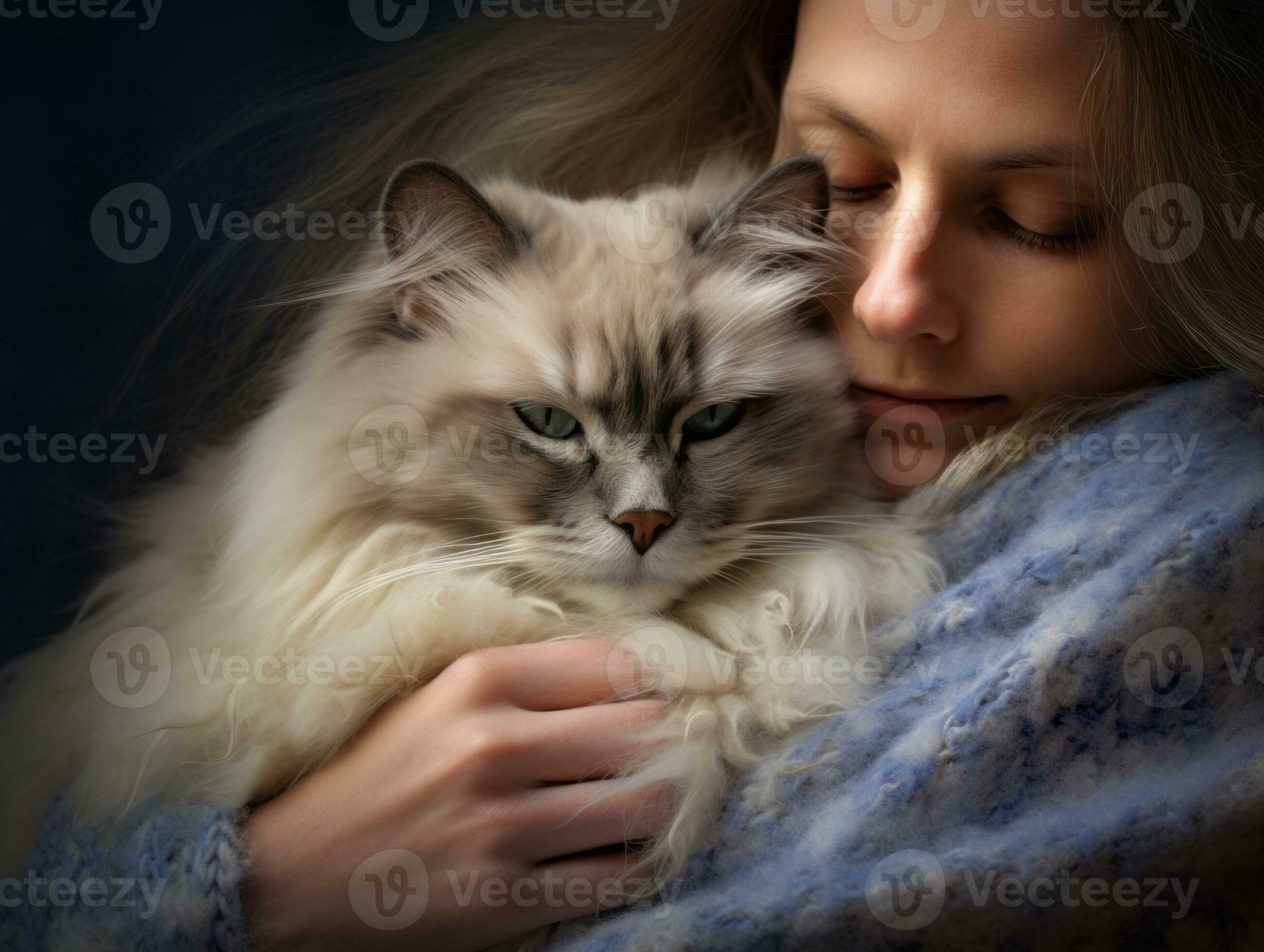 Cat being cradled by a loving owner AI Generative 32691454 Stock Photo