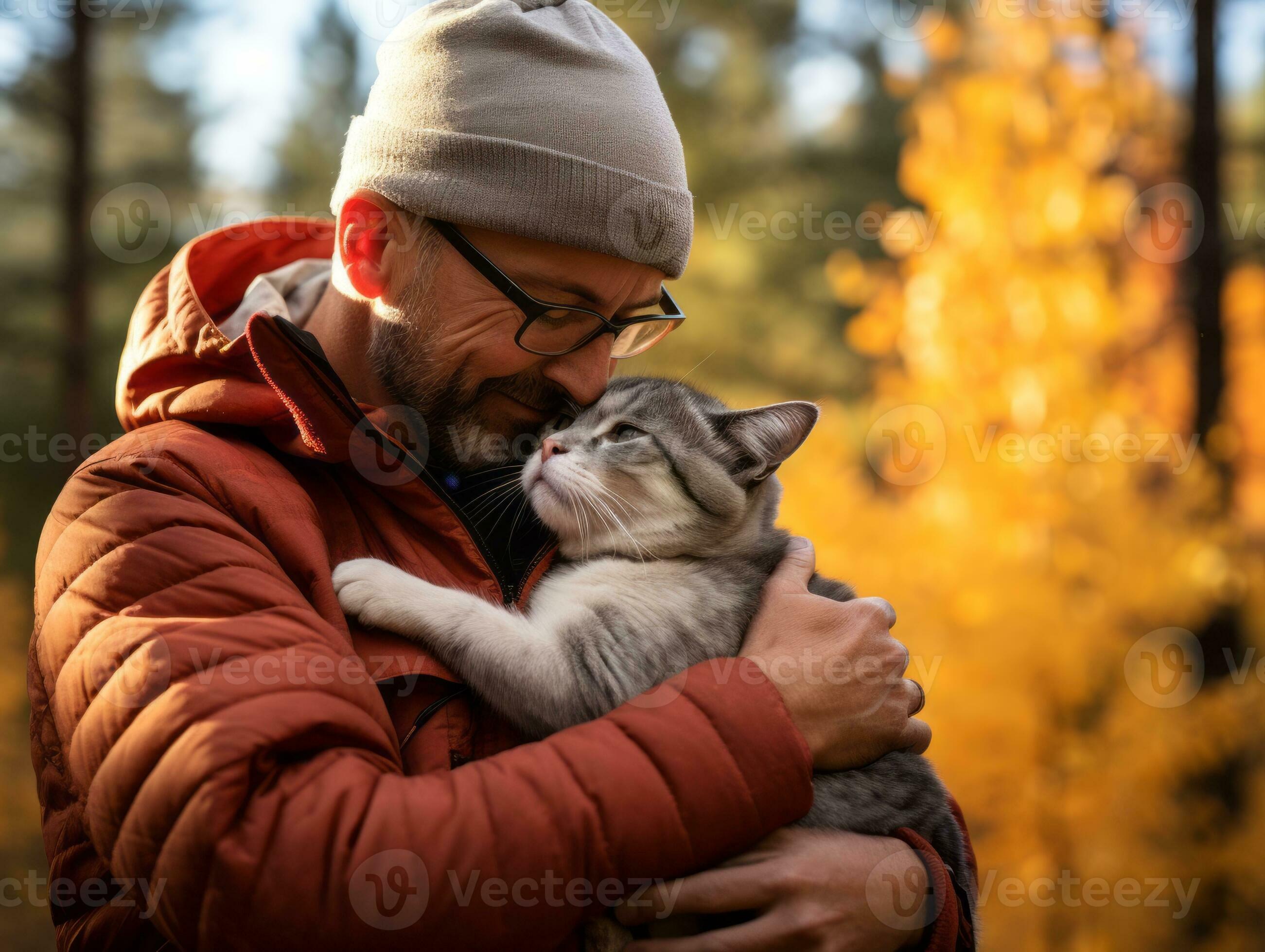 Cat being cradled by a loving owner AI Generative 32691462 Stock Photo
