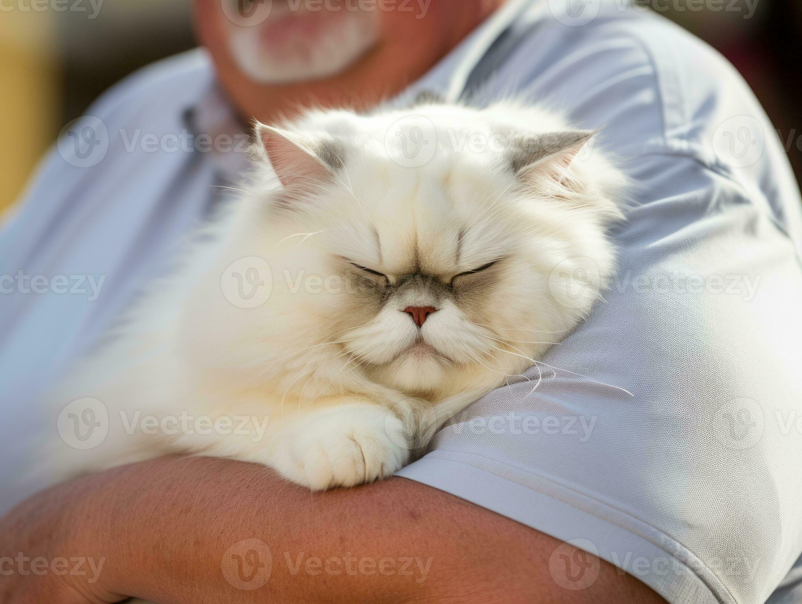 Cat being cradled by a loving owner AI Generative 32691463 Stock Photo