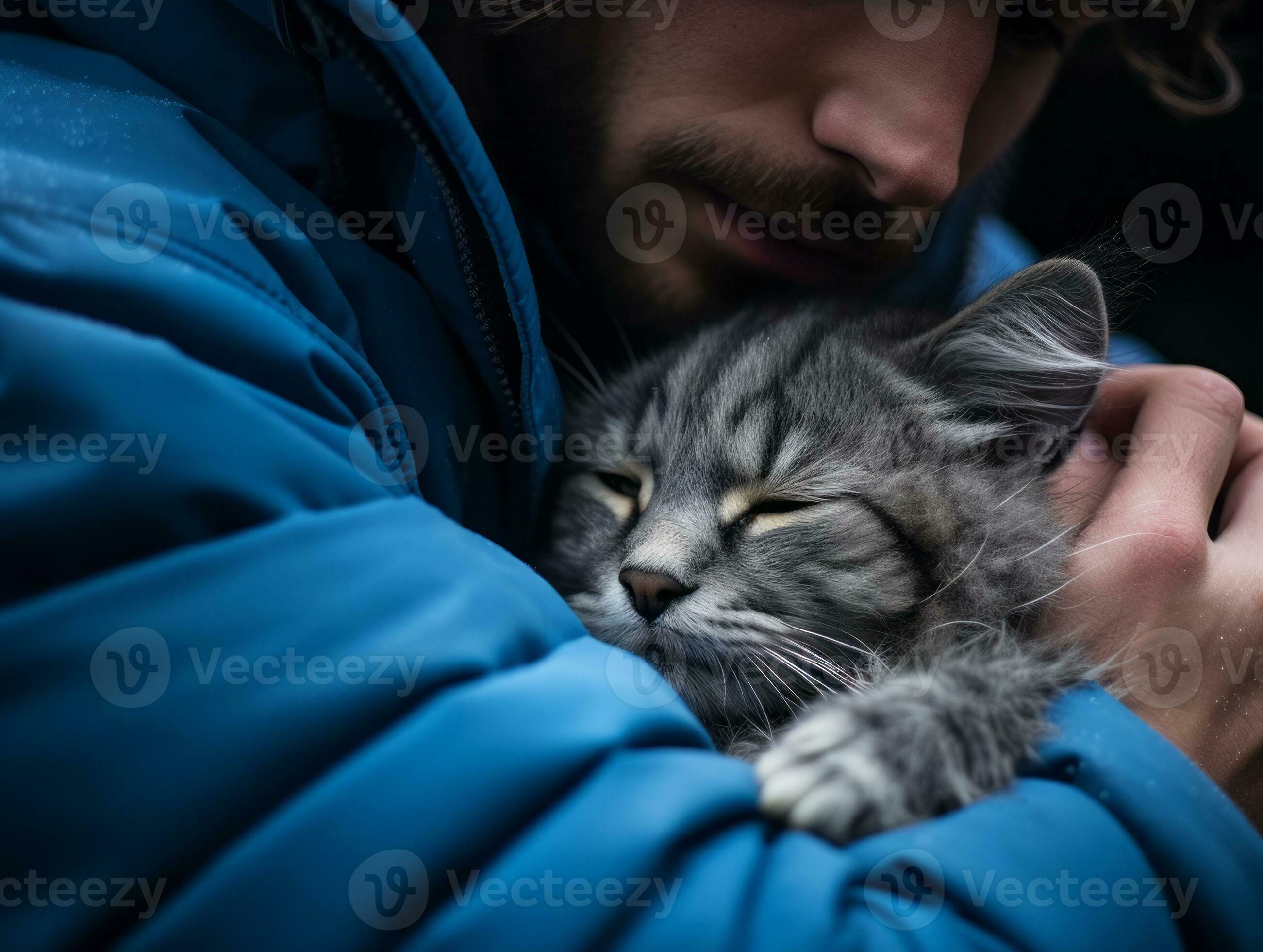 Cat being cradled by a loving owner AI Generative 32691479 Stock Photo