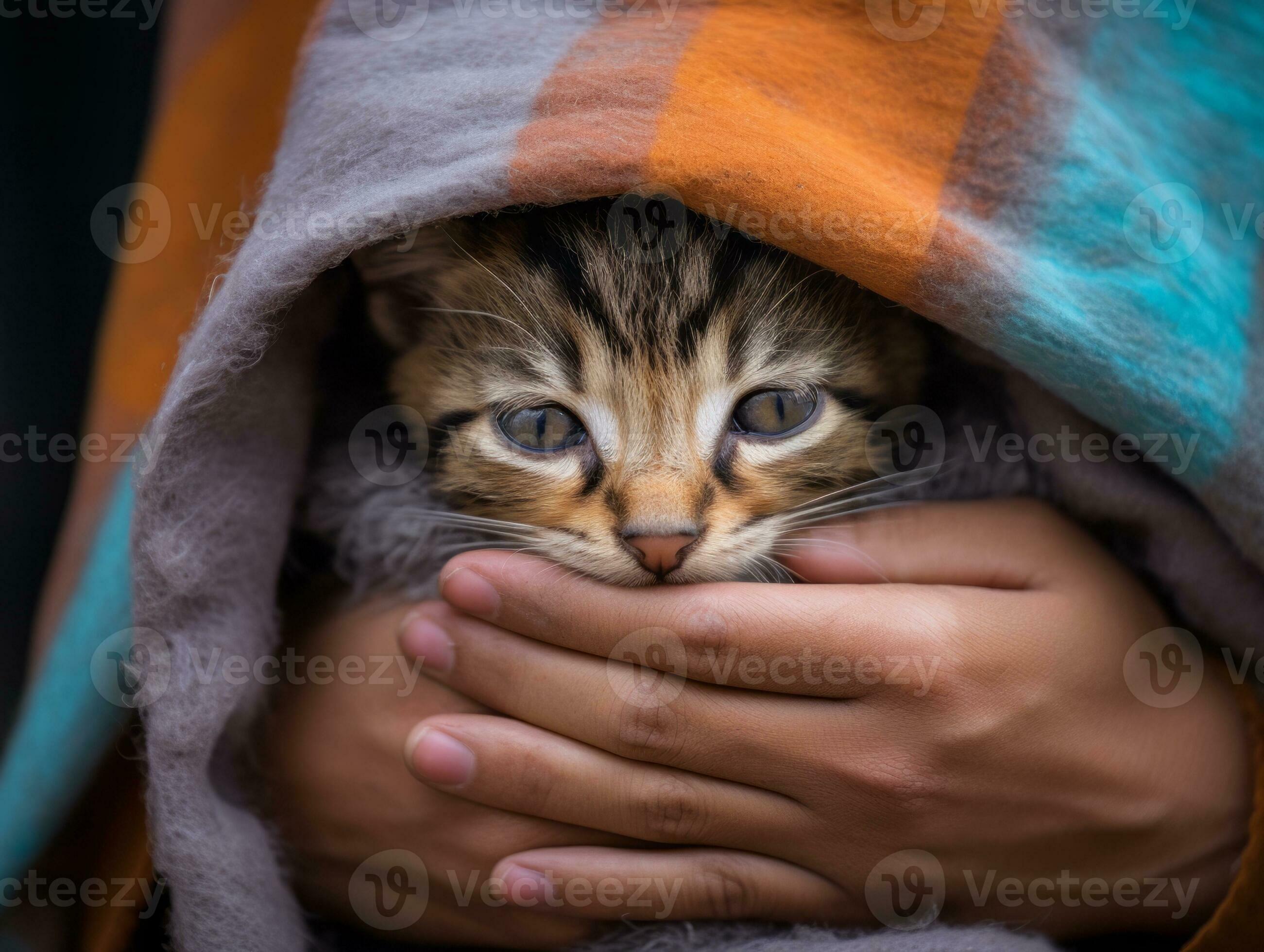 Cat being cradled by a loving owner AI Generative 32691498 Stock Photo