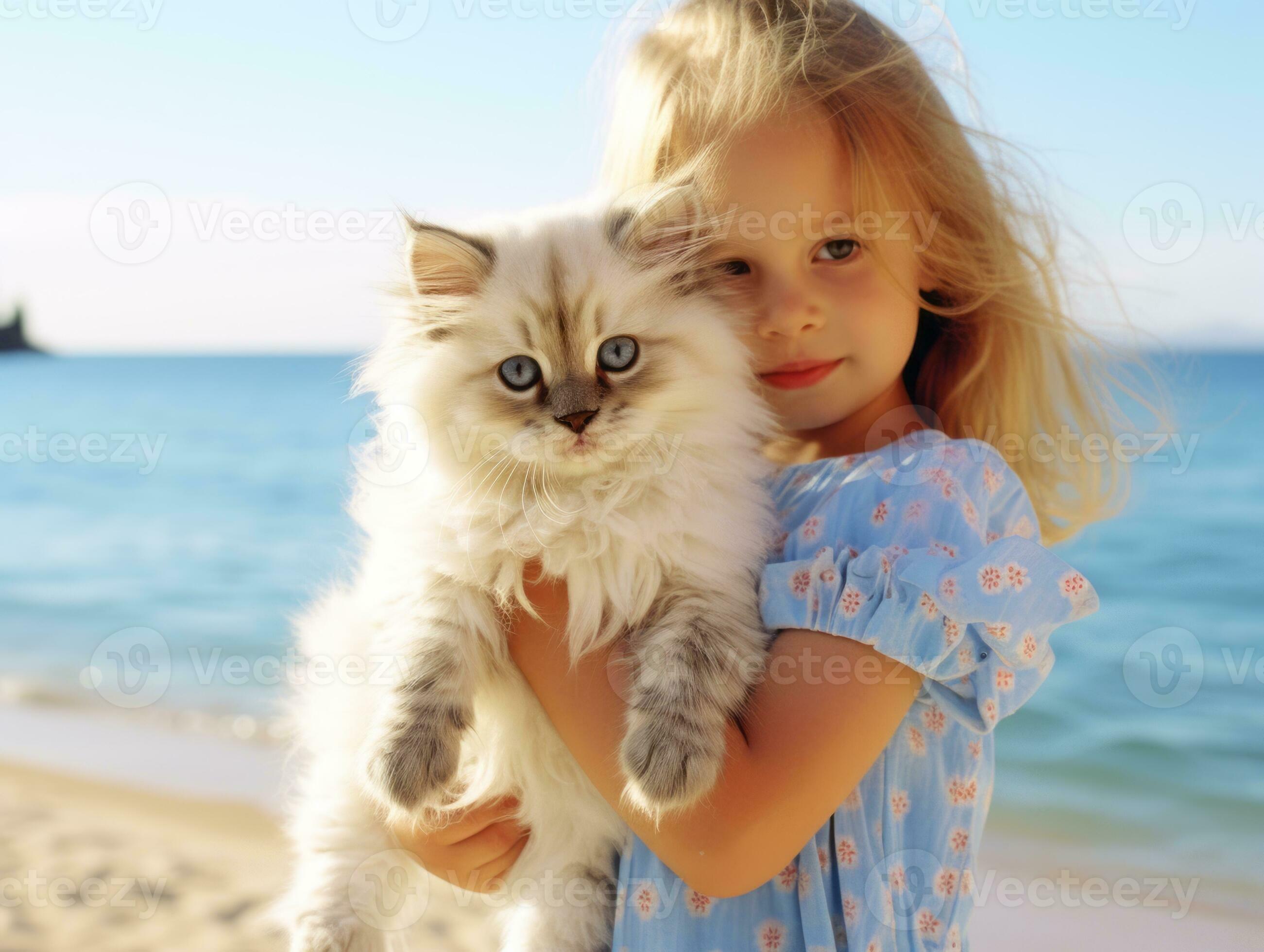 Cat being cradled by a loving owner AI Generative 32691511 Stock Photo