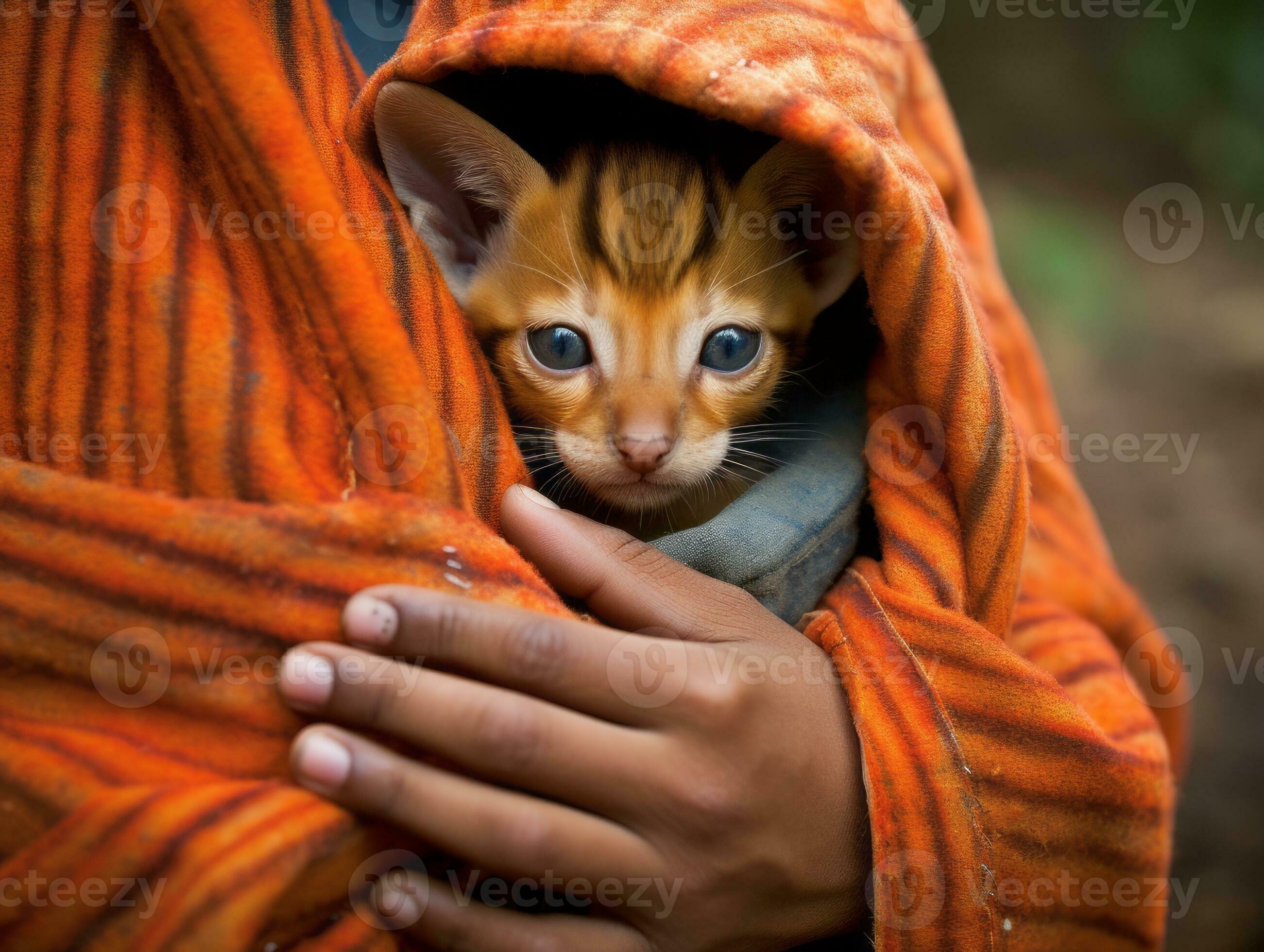 Cat being cradled by a loving owner AI Generative 32691527 Stock Photo