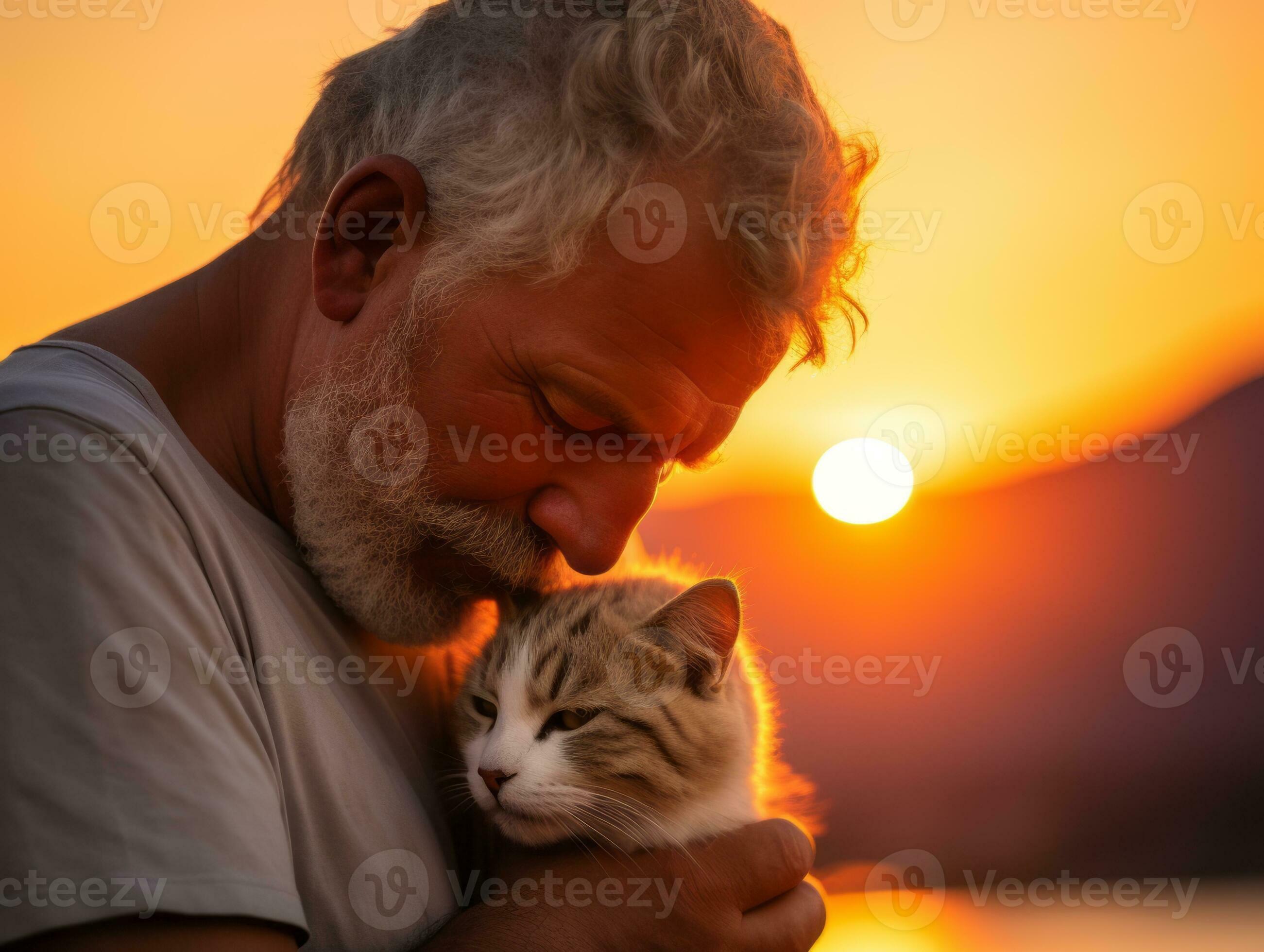 Cat being cradled by a loving owner AI Generative 32691554 Stock Photo