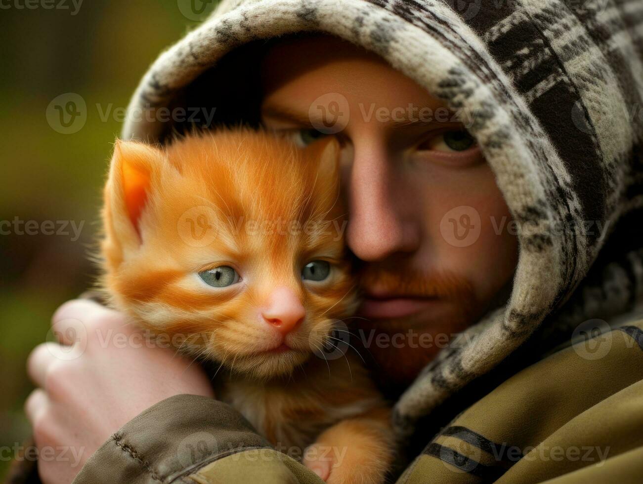 Cat being cradled by a loving owner AI Generative photo