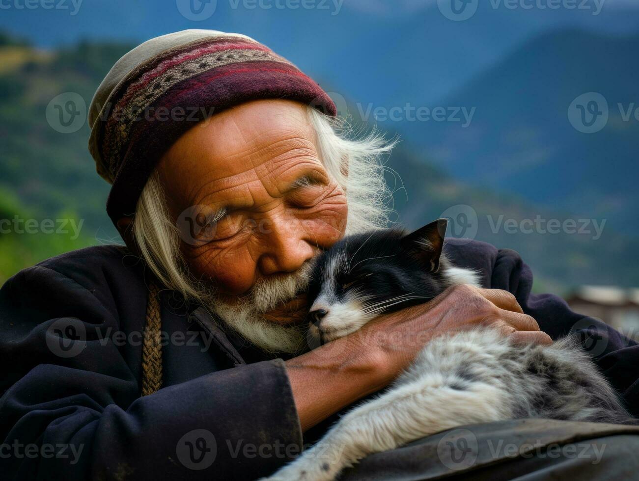 Cat being cradled by a loving owner AI Generative photo