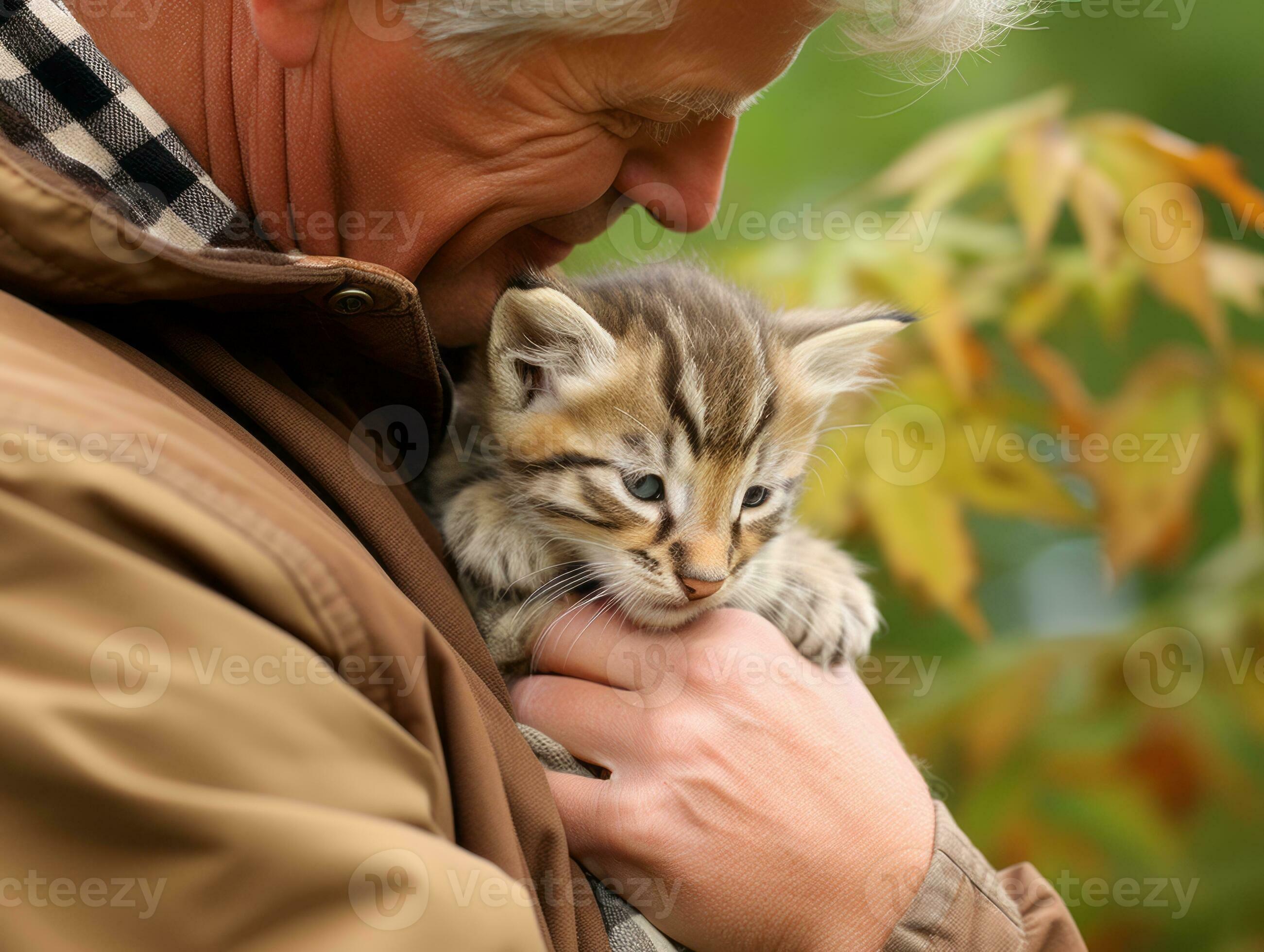 Cat being cradled by a loving owner AI Generative 32691588 Stock Photo