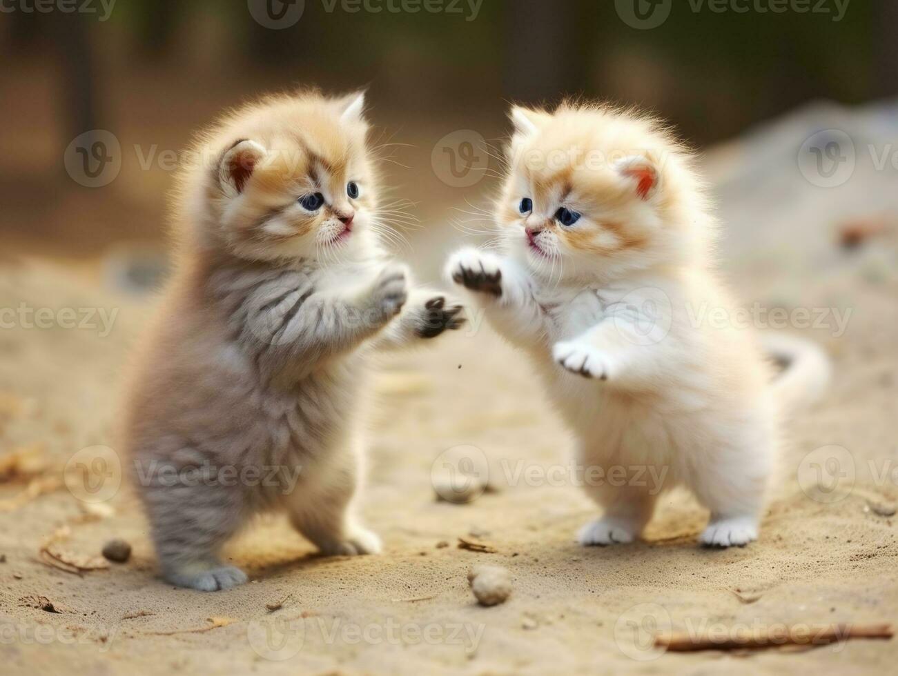 Pair of playful kittens engaged in a friendly wrestling match AI Generative photo