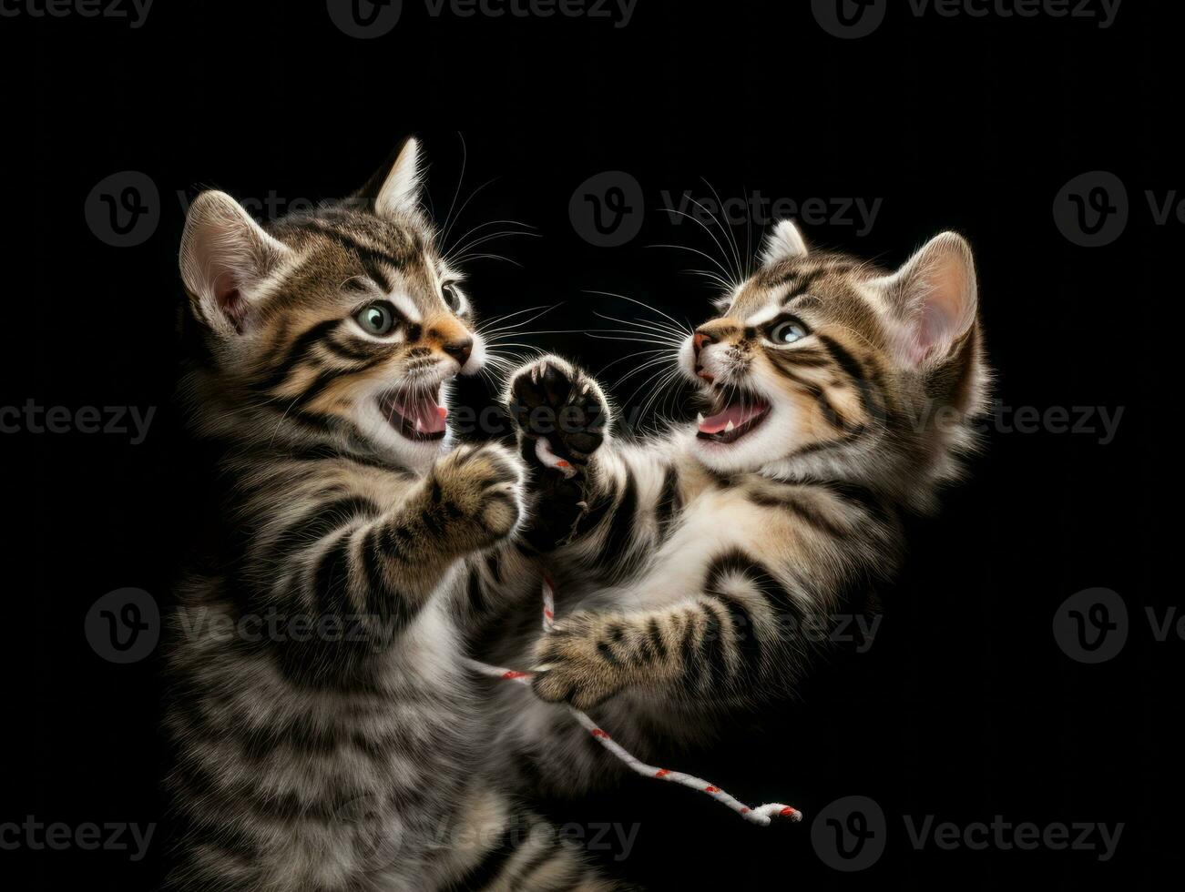 Pair of playful kittens engaged in a friendly wrestling match AI Generative photo