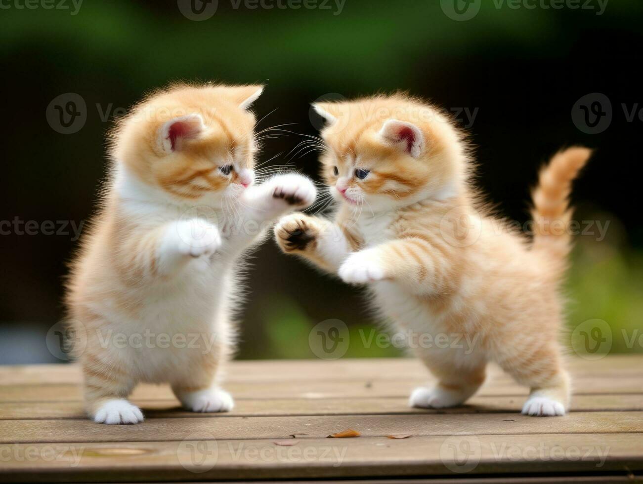 Pair of playful kittens engaged in a friendly wrestling match AI Generative photo