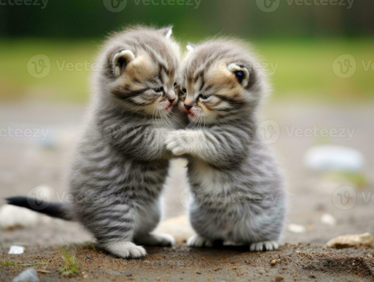 Pair of playful kittens engaged in a friendly wrestling match AI Generative photo