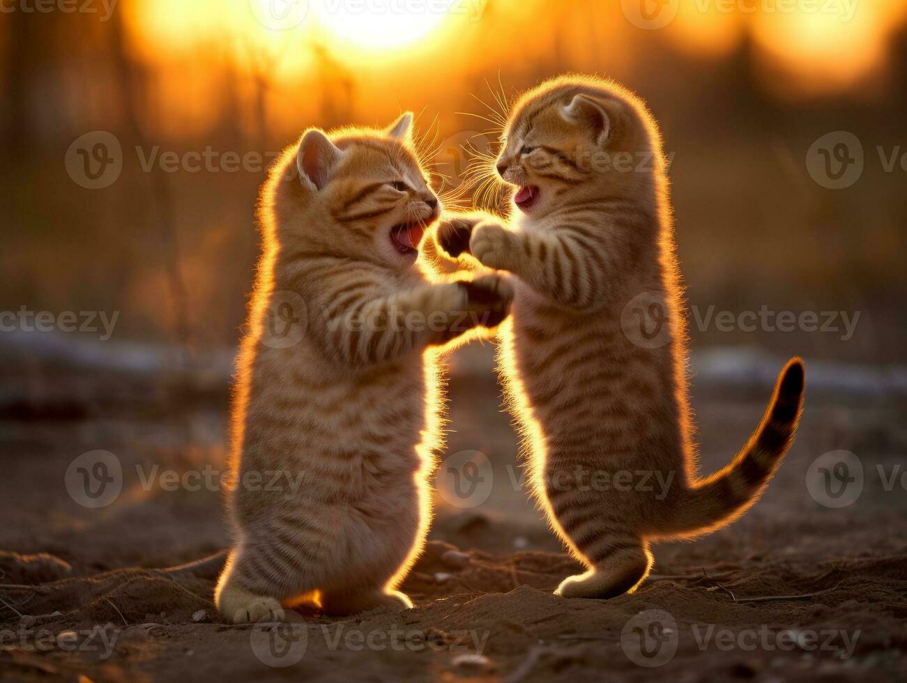Pair of playful kittens engaged in a friendly wrestling match AI Generative photo