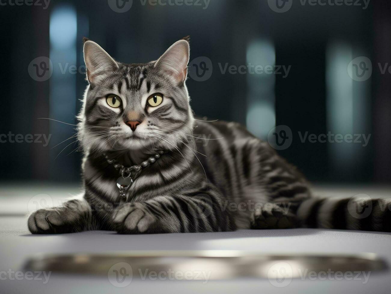 Sleek and elegant cat lounging on a polished marble floor AI Generative photo