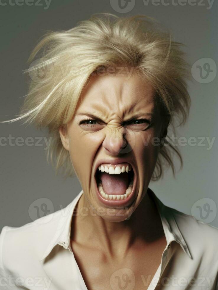 Woman of European appearance who appears to be furious AI Generative photo