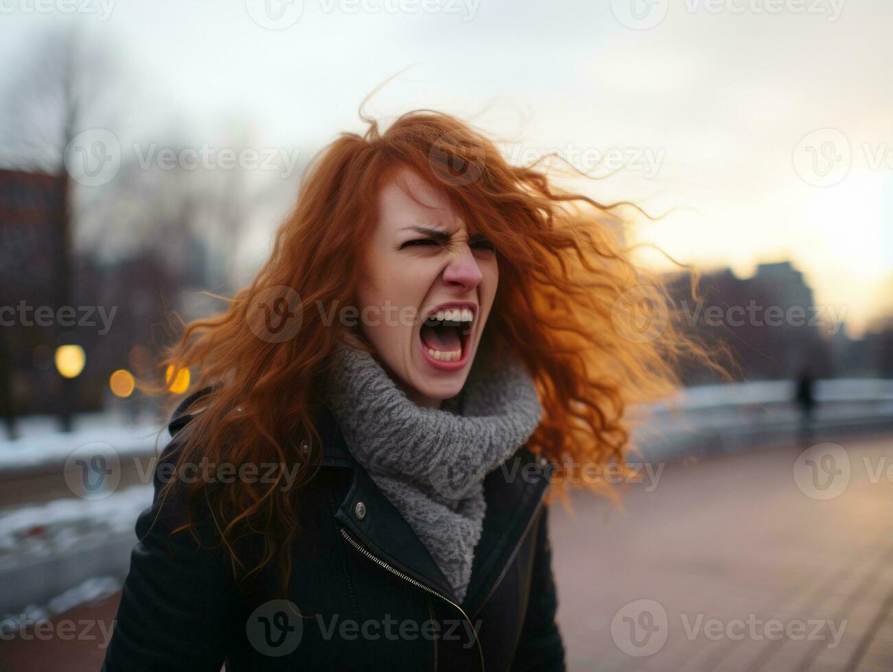 Woman of European appearance who appears to be furious AI Generative photo