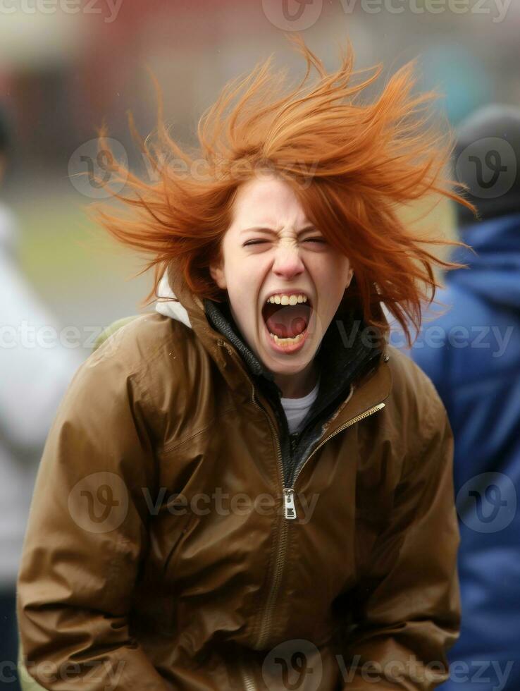 Woman of European appearance who appears to be furious AI Generative photo