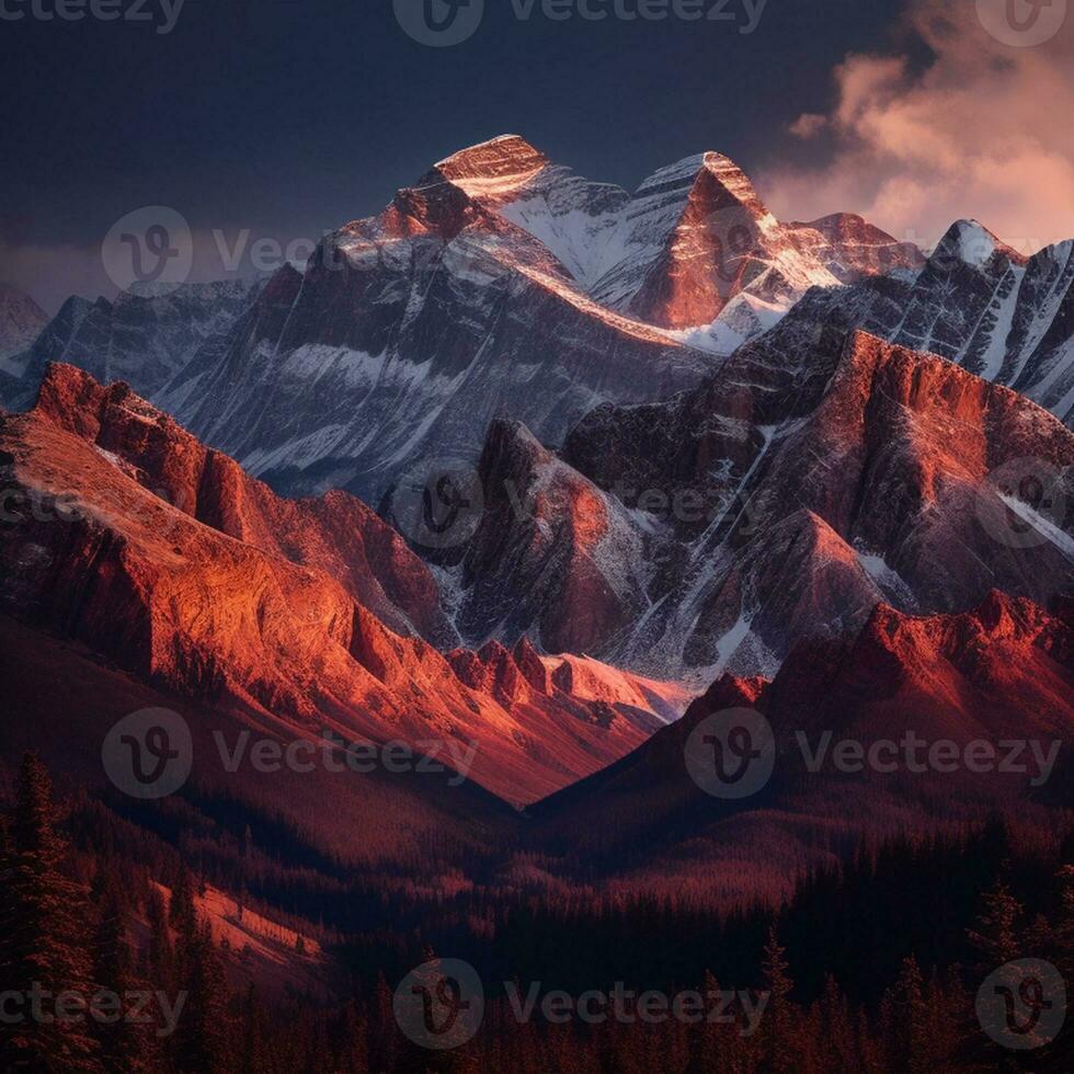 Evening colored view of Mount Everest from Gokyo Ri, Khumbu valley, Solukhumbu, Sagarmatha national park, Nepal AI-Generated photo