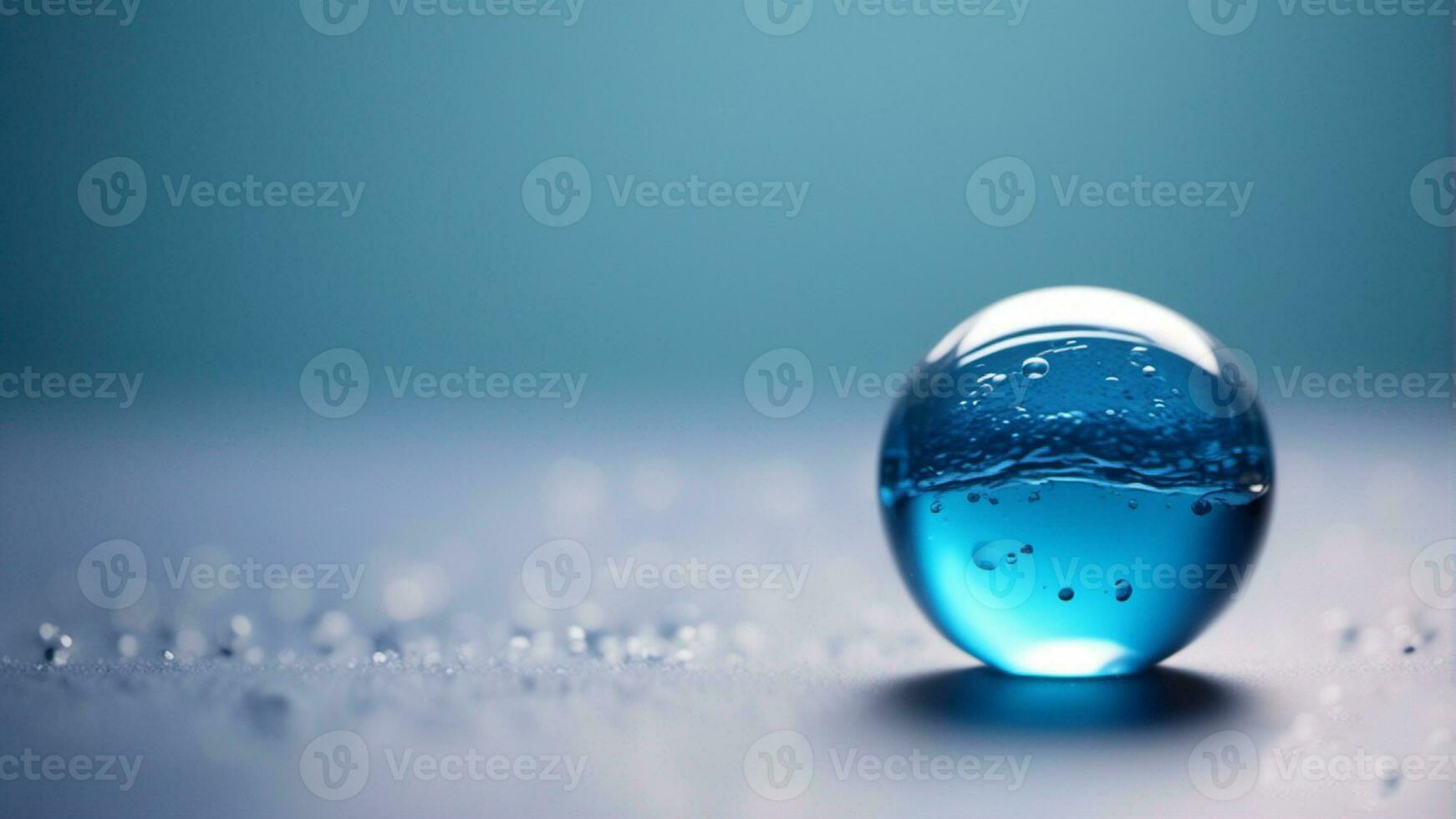 3D Illustration of splashing Fluid Ice cubes with an ice ball on the blue broken ice field. Cold winter background with snow and bokeh lights, festive backdrop. 3d illustration. AI-Generated photo